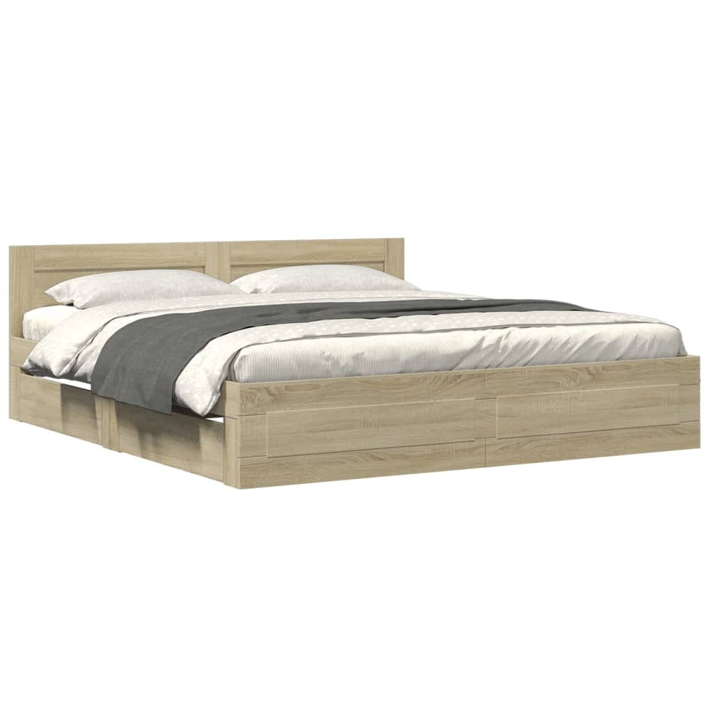 vidaXL Bedframe met hoofdeinde bewerkt hout sonoma eiken 180x200 cm, foto 3