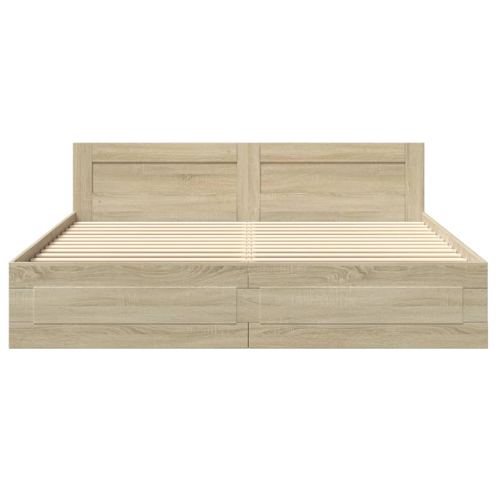 vidaXL Bedframe met hoofdeinde bewerkt hout sonoma eiken 180x200 cm, foto 4