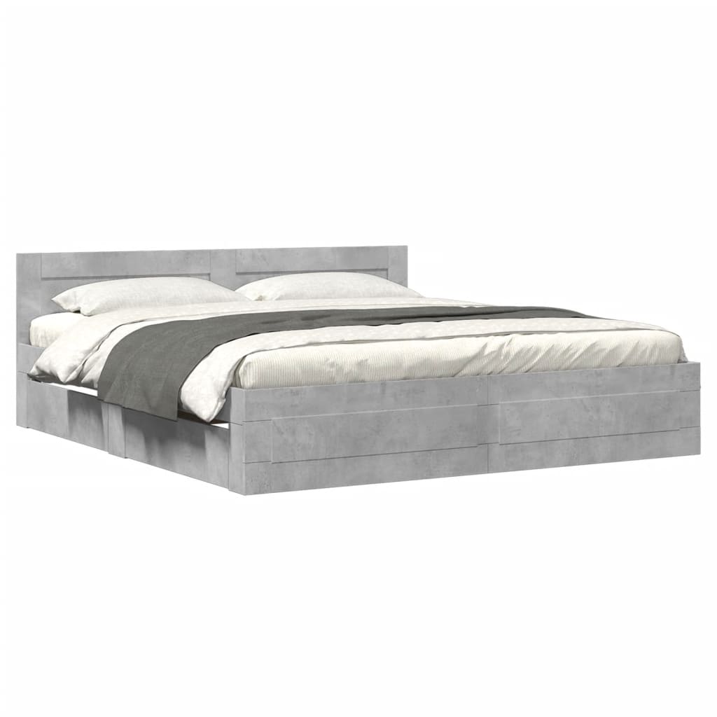 vidaXL Bedframe met hoofdeinde bewerkt hout betongrijs 180x200 cm grijs, foto 3