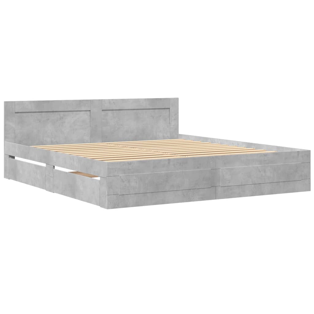 vidaXL Bedframe met hoofdeinde bewerkt hout betongrijs 180x200 cm grijs, foto 2