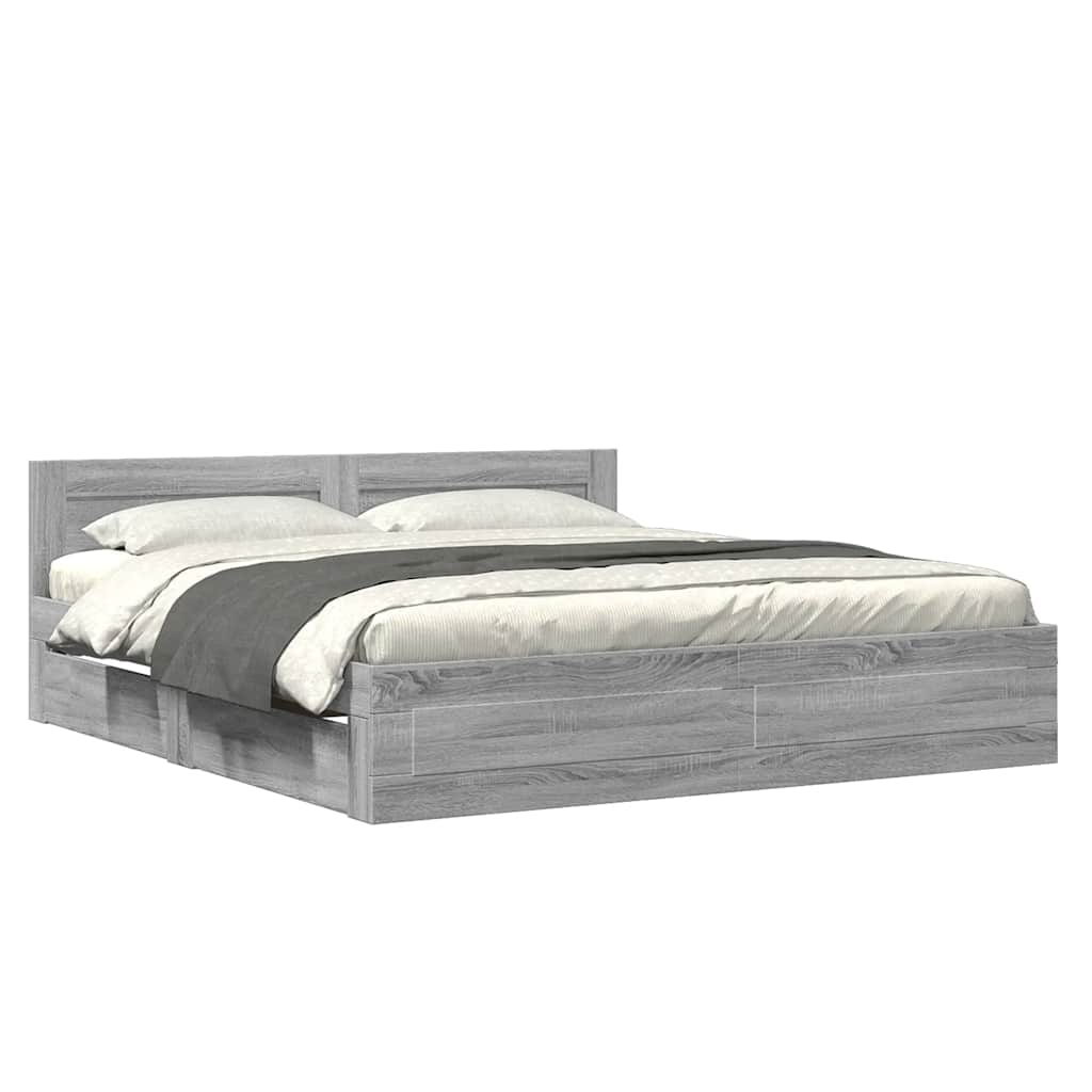 vidaXL Cadru de pat cu tăblie gri sonoma 180x200 cm lemn prelucrat