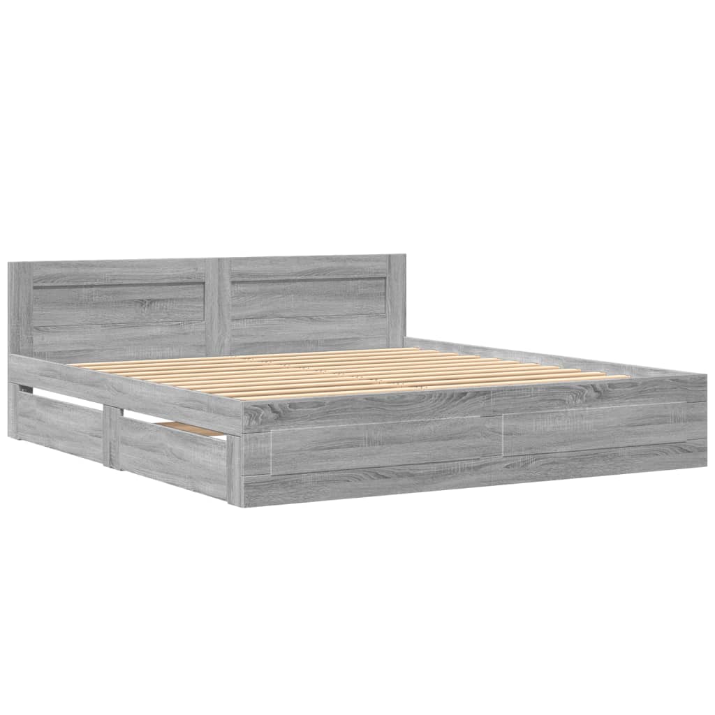 vidaXL Bedframe met hoofdeinde bewerkt hout grijs sonoma 180x200 cm afbeelding