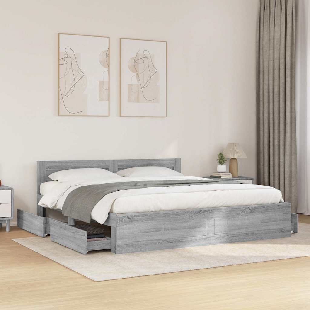 vidaXL sengeramme med sengegavl 180x200 cm konstrueret træ grå sonoma