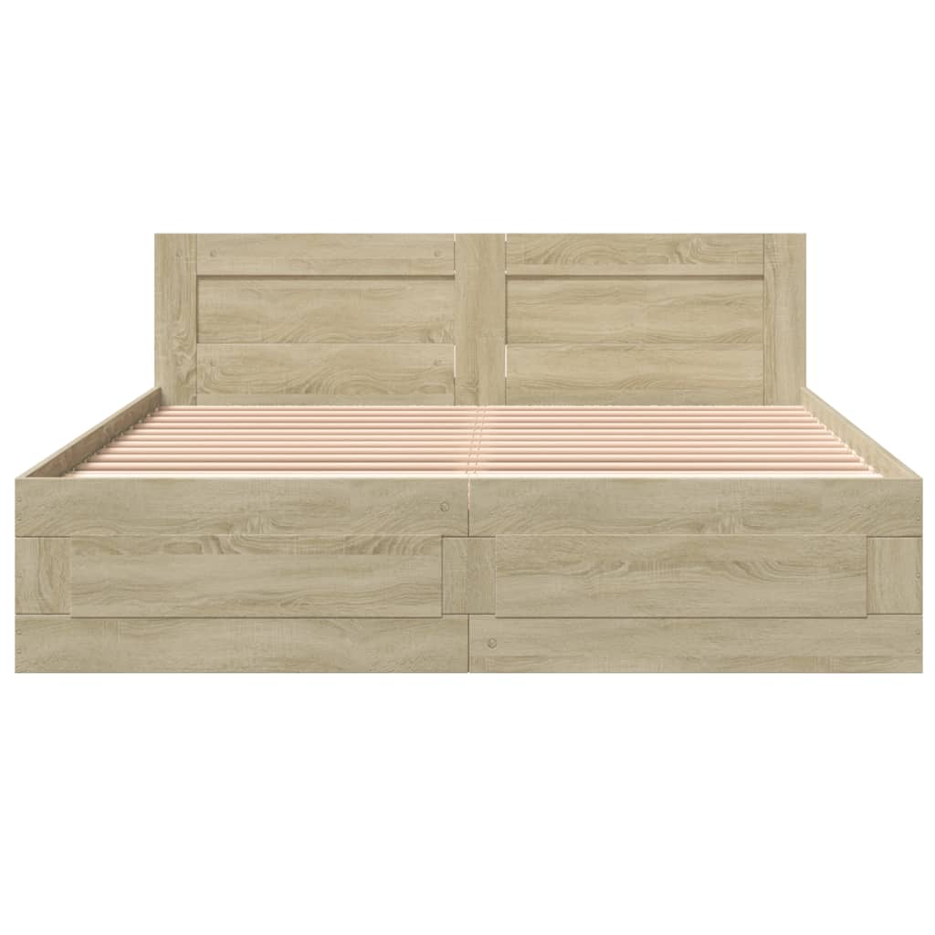vidaXL Bedframe met hoofdbord sonoma eikenkleurig 160x200 cm, foto 4