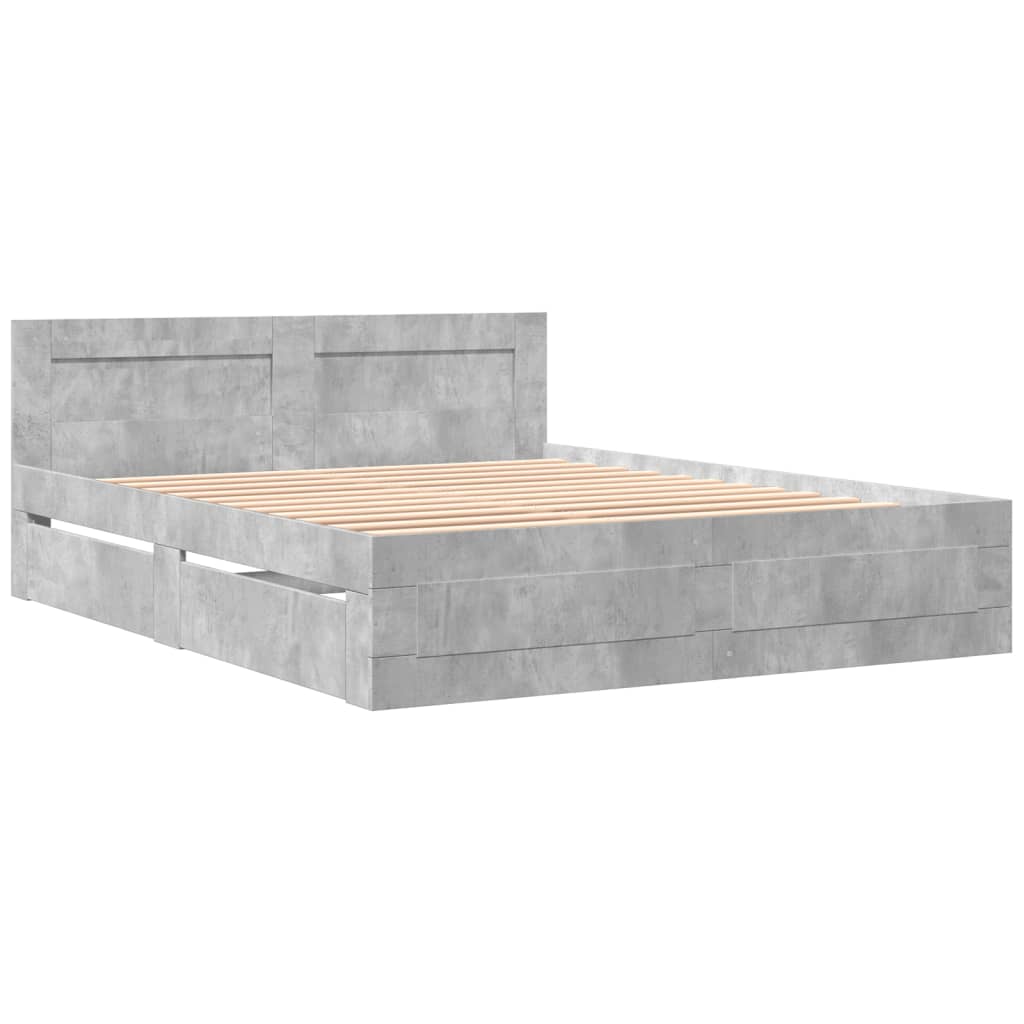 vidaXL betonszürke szerelt fa ágykeret fejtámlával 160x200 cm