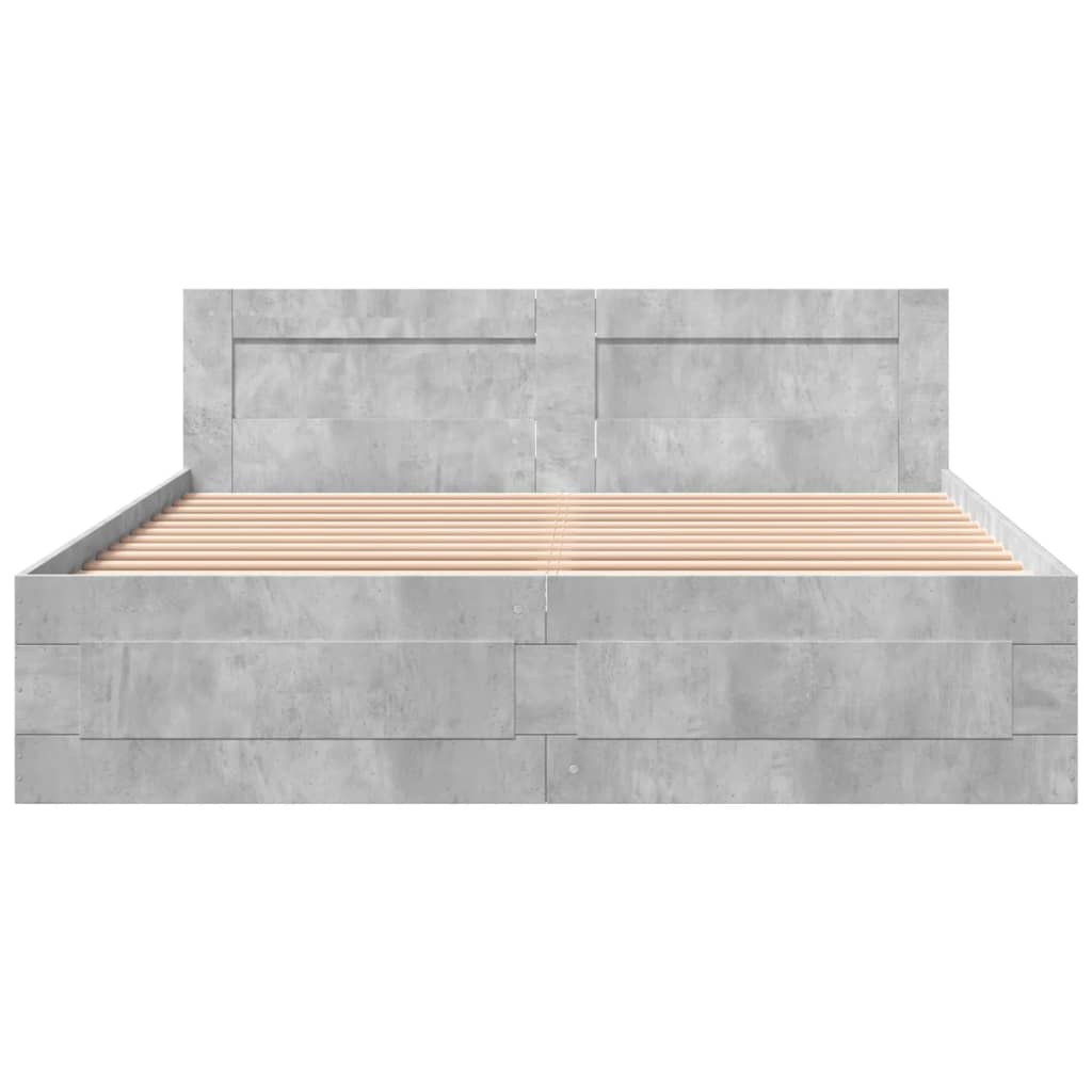 vidaXL Bedframe met hoofdeinde bewerkt hout betongrijs 160x200 cm grijs, foto 4