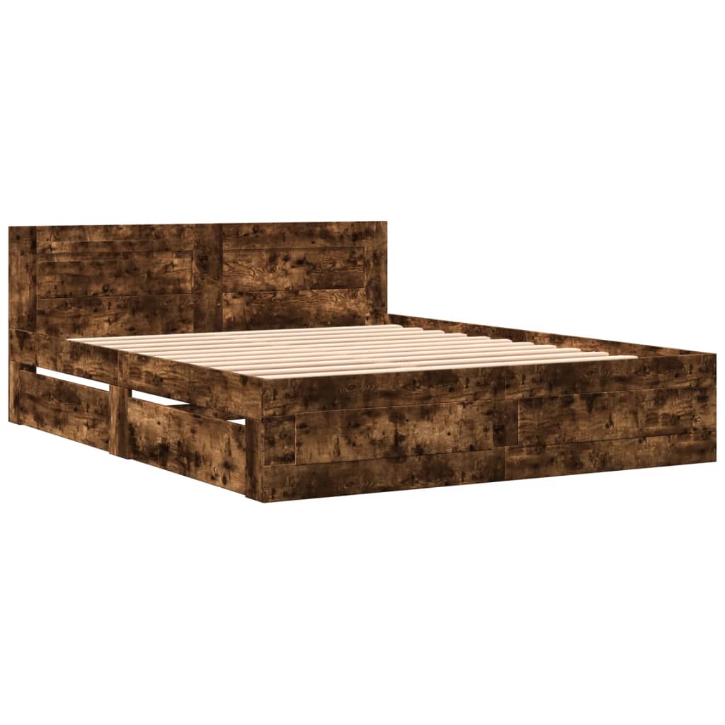 vidaXL Bedframe met hoofdeinde bewerkt hout gerookt eiken 160x200 cm afbeelding