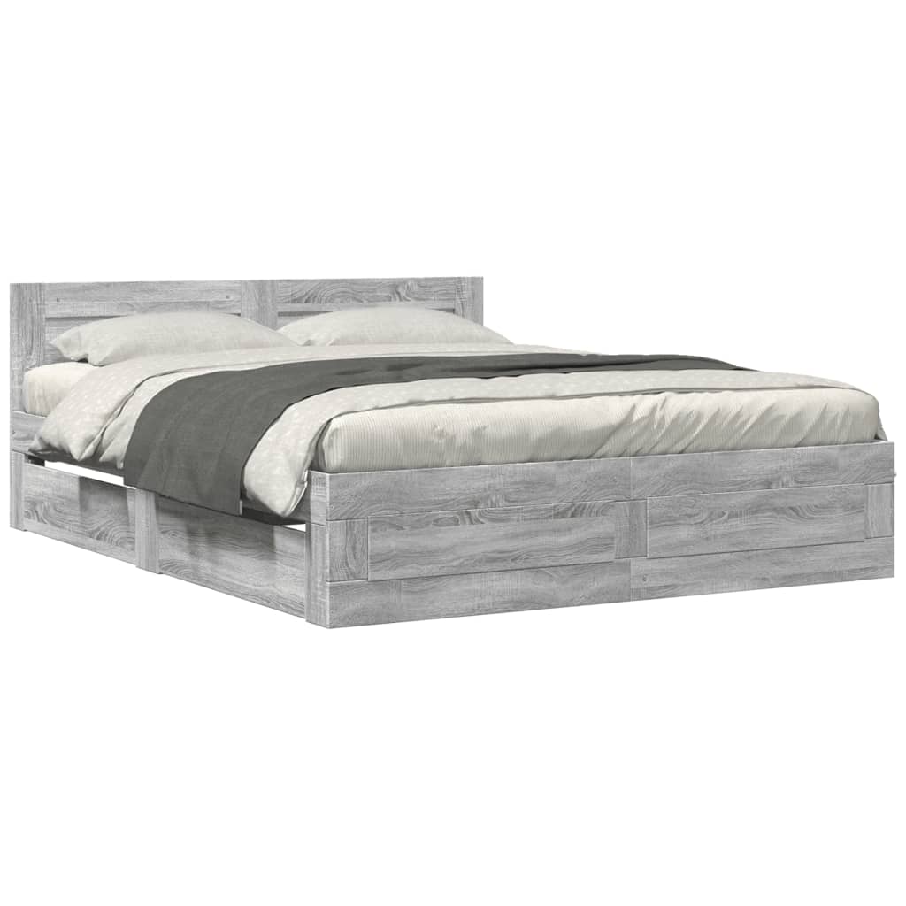 vidaXL Bedframe met hoofdeinde bewerkt hout grijs sonoma 160x200 cm, foto 3