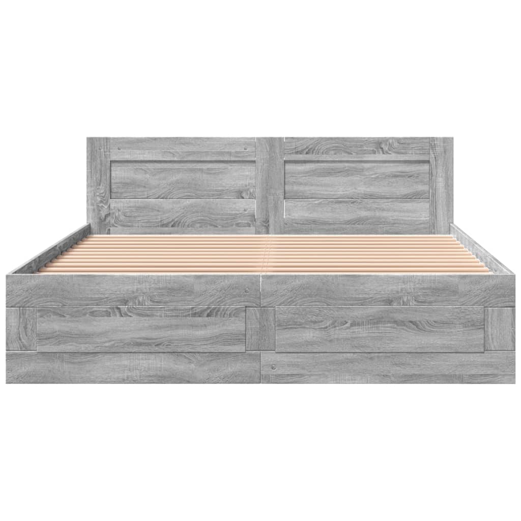 vidaXL Bedframe met hoofdeinde bewerkt hout grijs sonoma 160x200 cm, foto 4