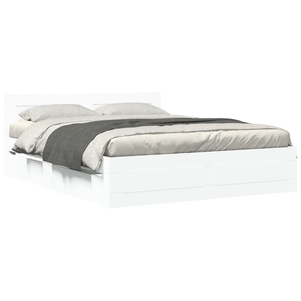 vidaXL Bedframe met hoofdeinde bewerkt hout wit 150x200 cm, foto 3