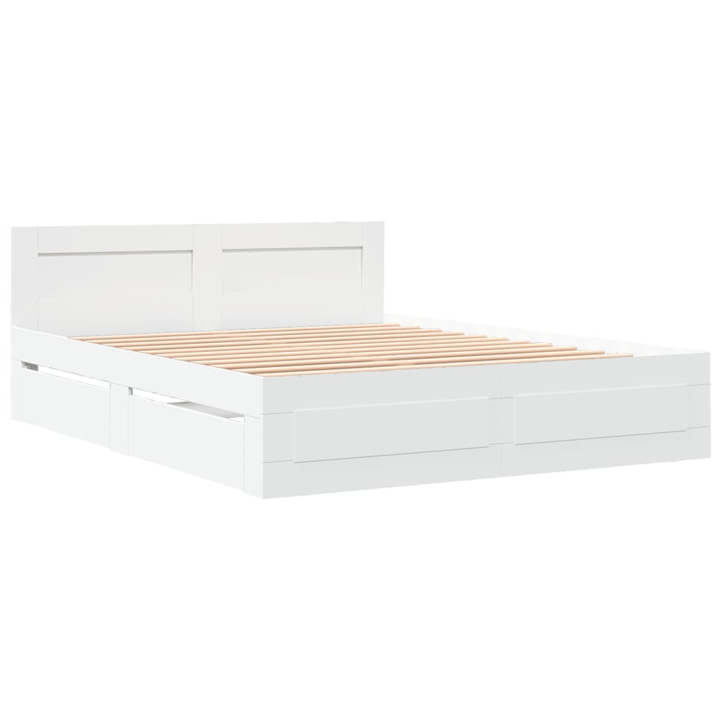 vidaXL Bedframe met hoofdeinde bewerkt hout wit 150x200 cm afbeelding
