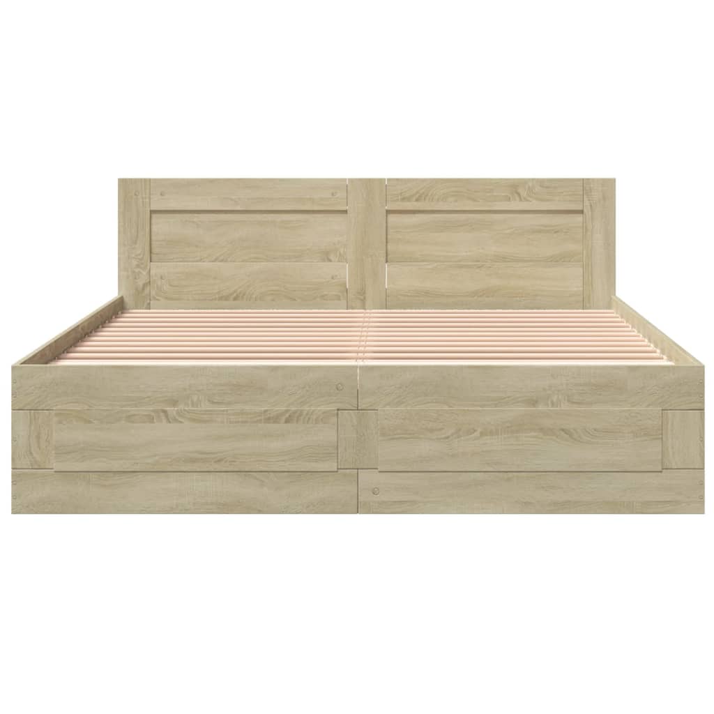 vidaXL Bedframe met hoofdeinde bewerkt hout sonoma eiken 150x200 cm, foto 4