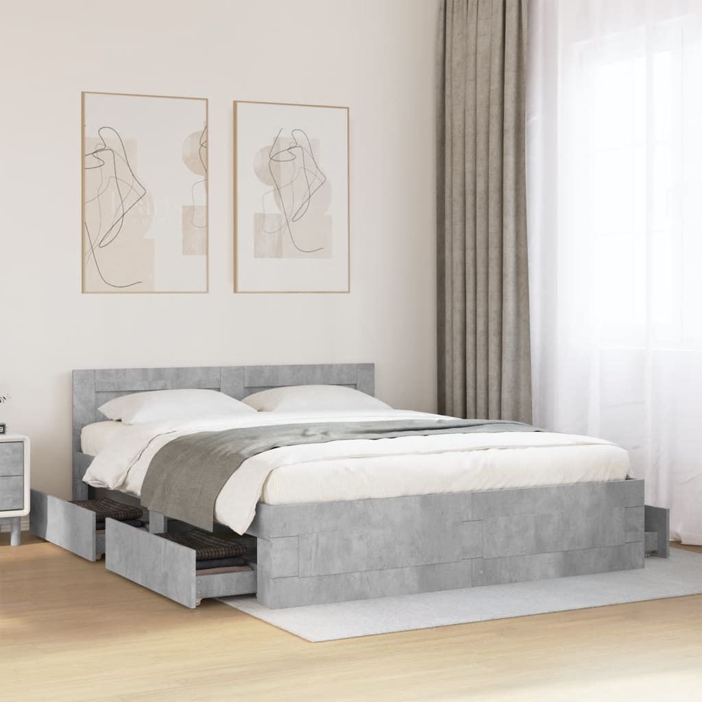 vidaXL Estrutura de cama c/ cabeceira derivados madeira cinza-cimento