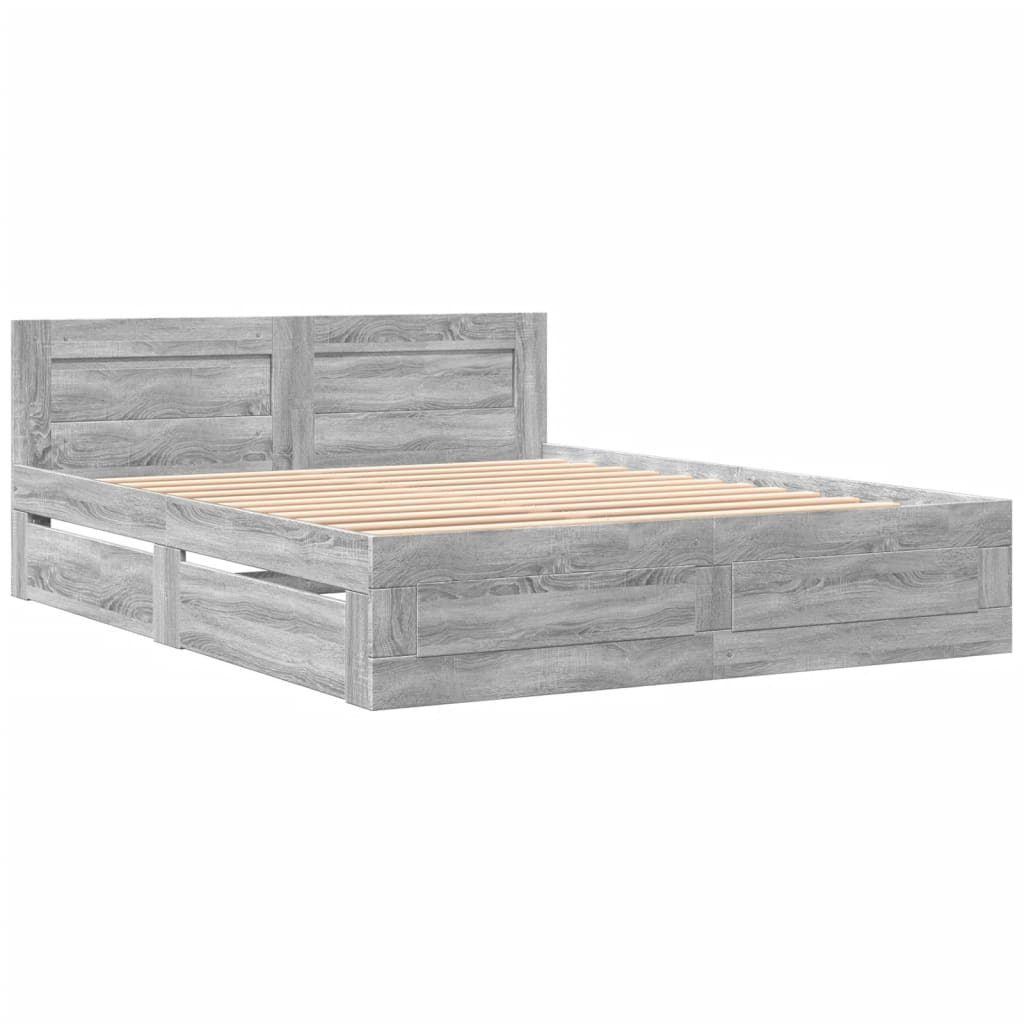 vidaXL Bedframe met hoofdeinde grijs sonoma eiken 150x200 cm afbeelding