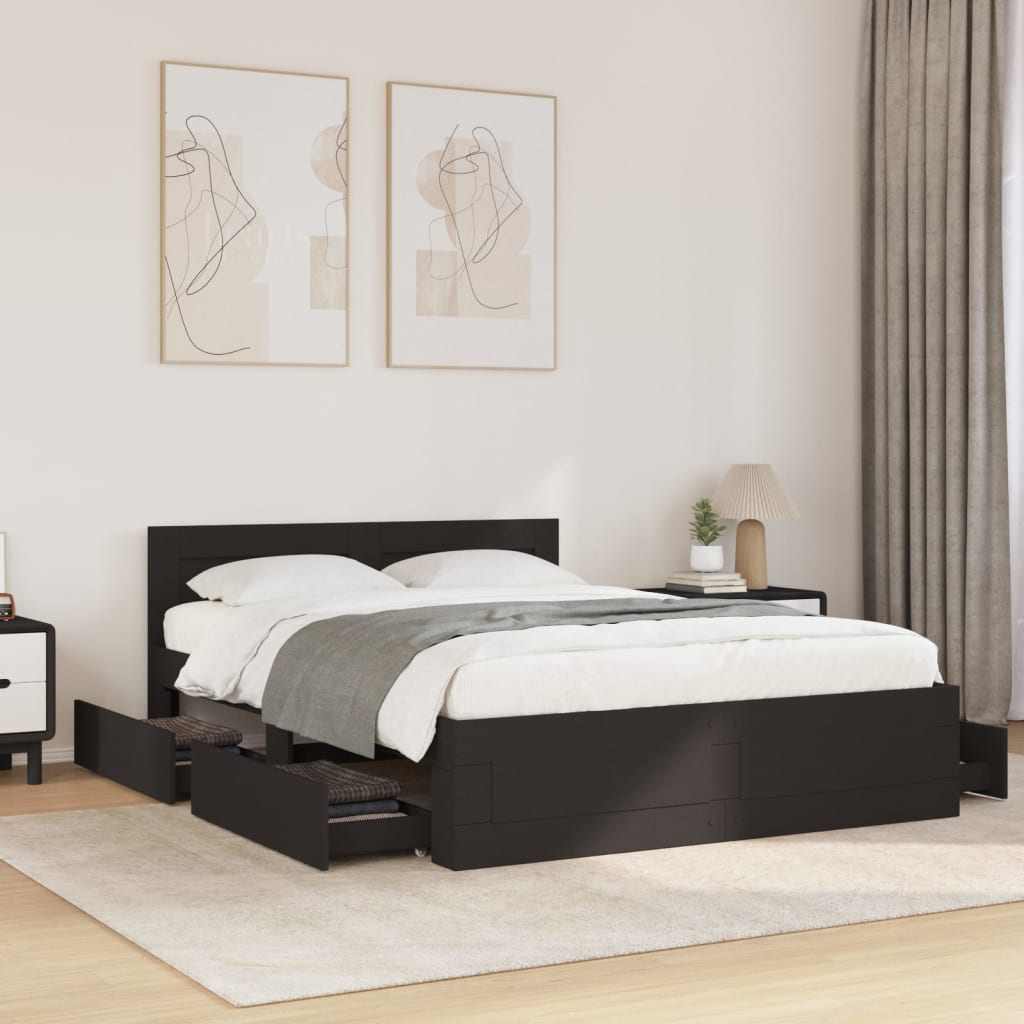 vidaXL Bettgestell mit Kopfteil ohne Matratze Schwarz 140x200 cm