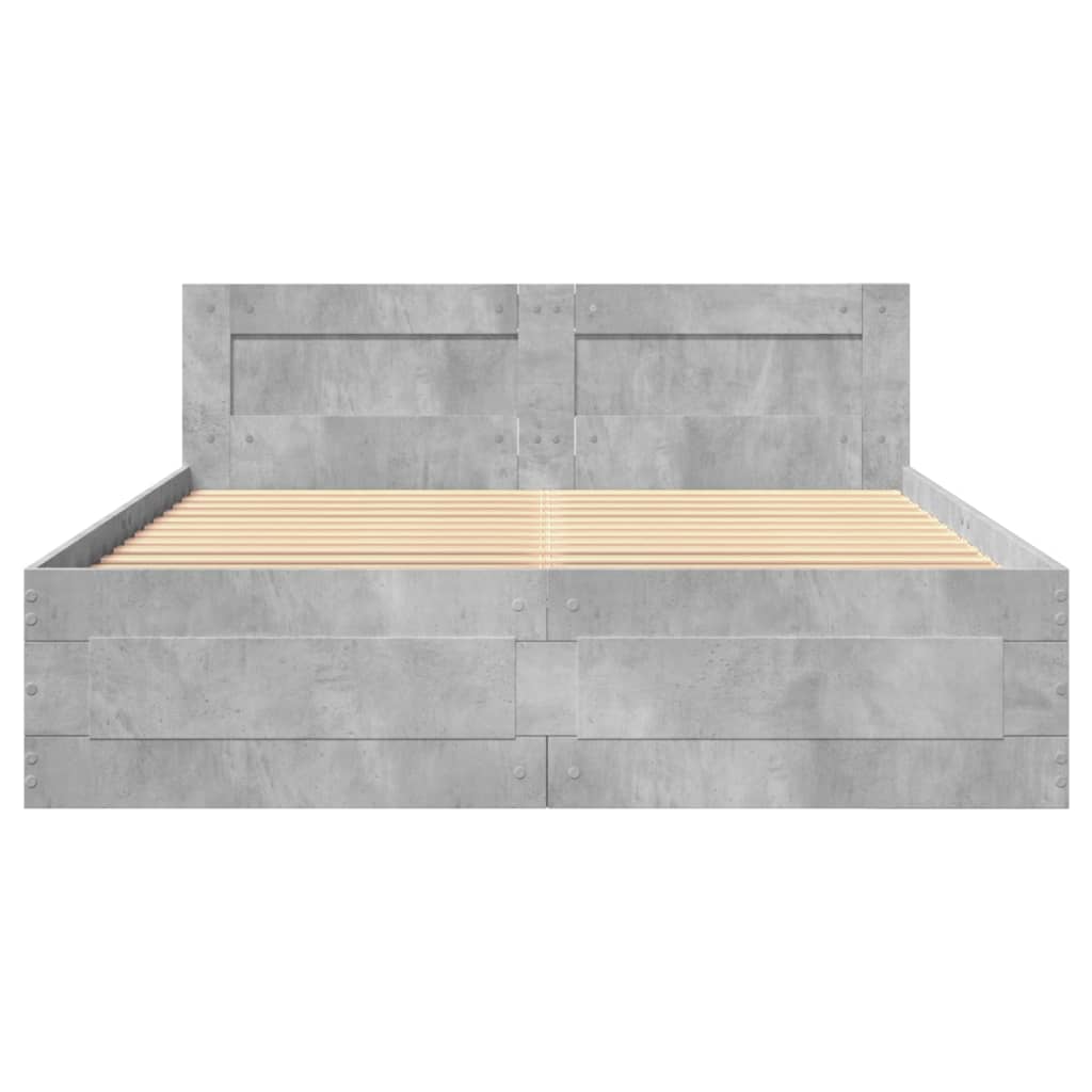 vidaXL Bedframe met hoofdeinde bewerkt hout betongrijs 140x200 cm grijs, foto 4