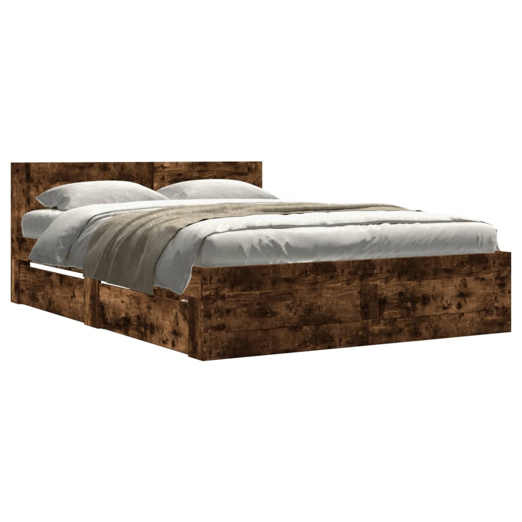 E-shop vidaXL Posteľný rám s čelom dymový dub 140x200 cm kompozitné drevo