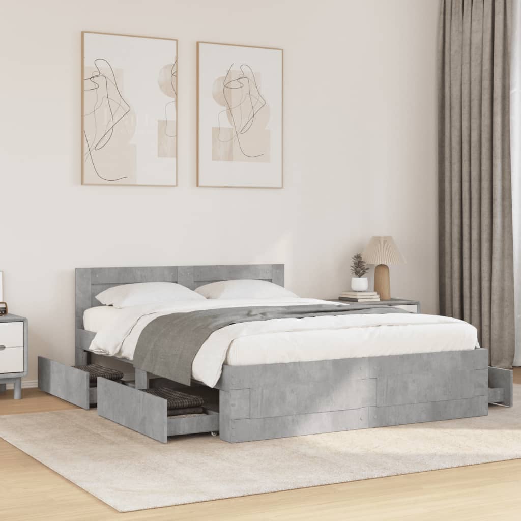 vidaXL sengeramme med sengegavl 120x200 cm konstrueret træ betongrå