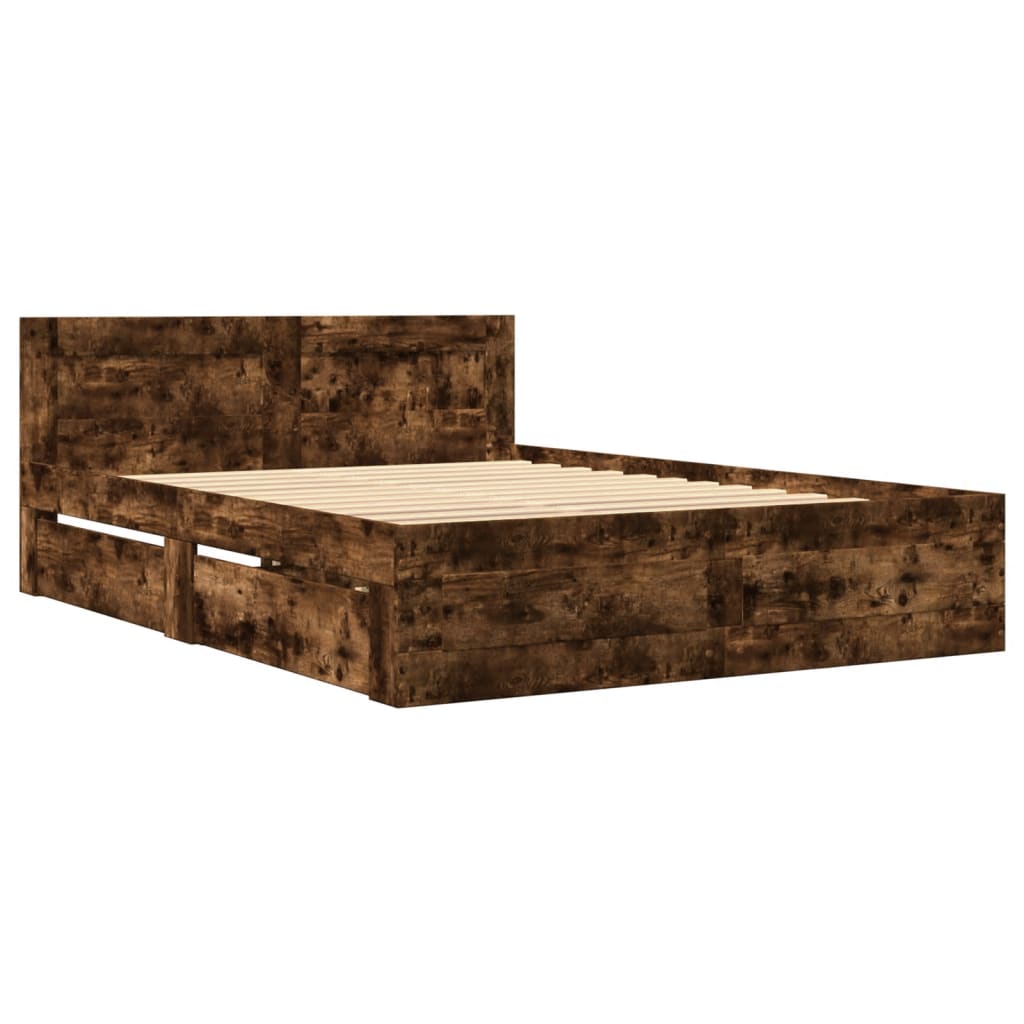 vidaXL Bedframe met hoofdeinde bewerkt hout gerookt eiken 120x200 cm afbeelding