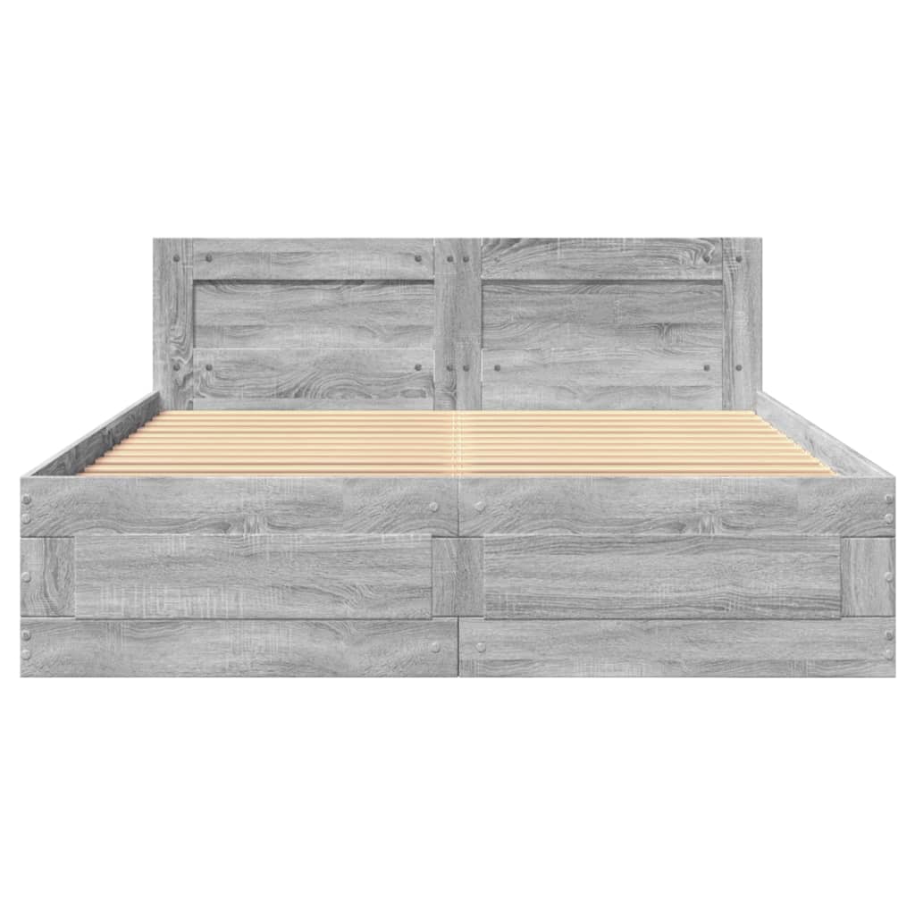 vidaXL Bedframe met hoofdeinde bewerkt hout grijs sonoma 120x200 cm, foto 4