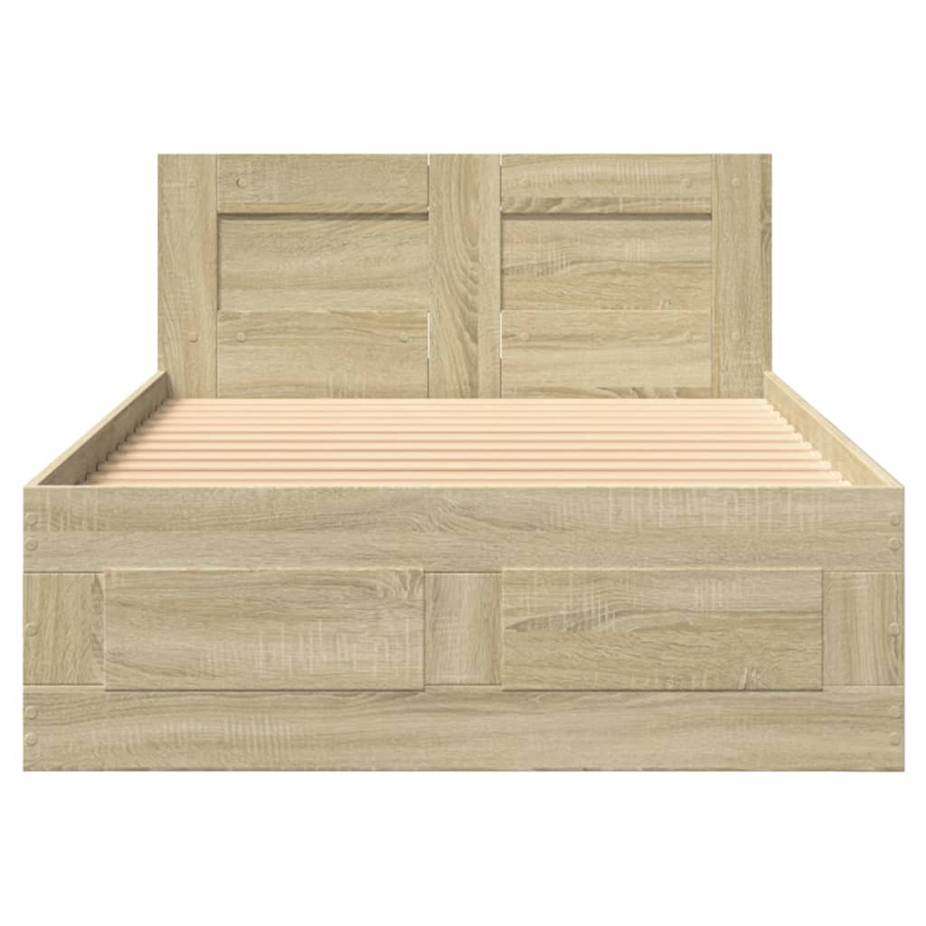 vidaXL Bedframe met hoofdeinde bewerkt hout sonoma eiken 100x200 cm, foto 4