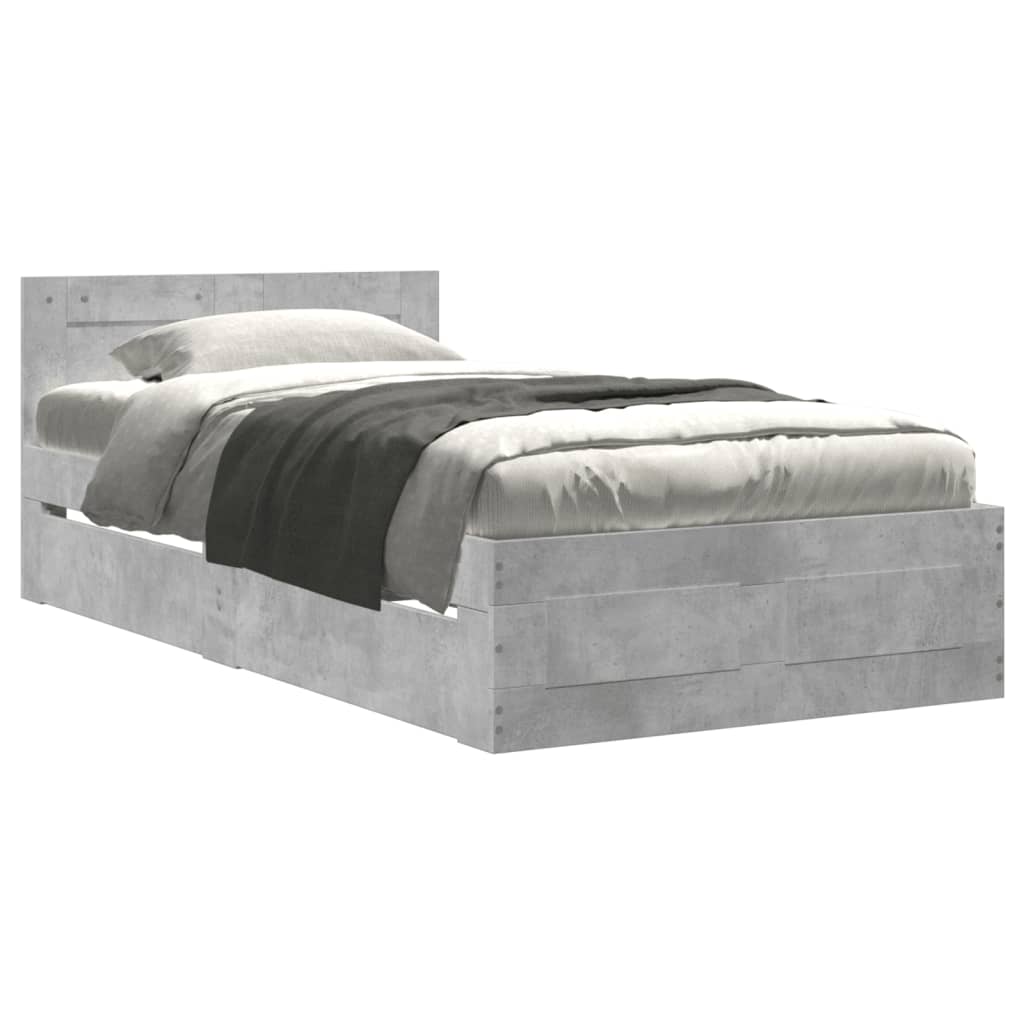 vidaXL Bedframe met hoofdeinde bewerkt hout betongrijs 90x200 cm grijs, foto 3