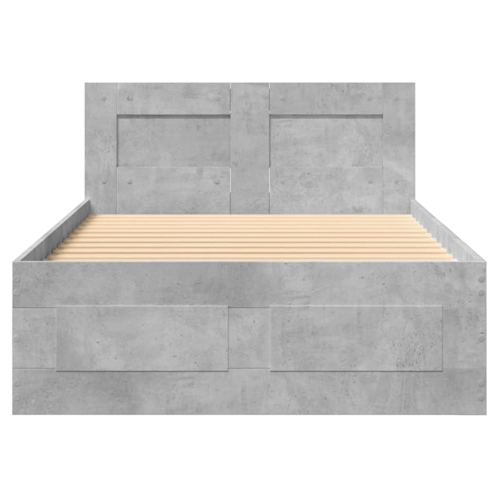 vidaXL Bedframe met hoofdeinde bewerkt hout betongrijs 90x200 cm grijs, foto 4