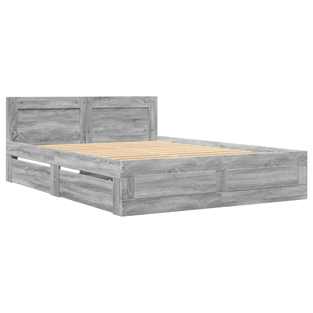 vidaXL Bedframe met hoofdeinde bewerkt hout grijs sonoma 140x190 cm afbeelding