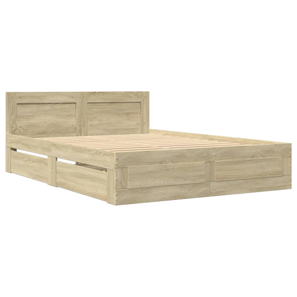 vidaXL Bedframe met hoofdeinde bewerkt hout sonoma eiken 135x190 cm afbeelding