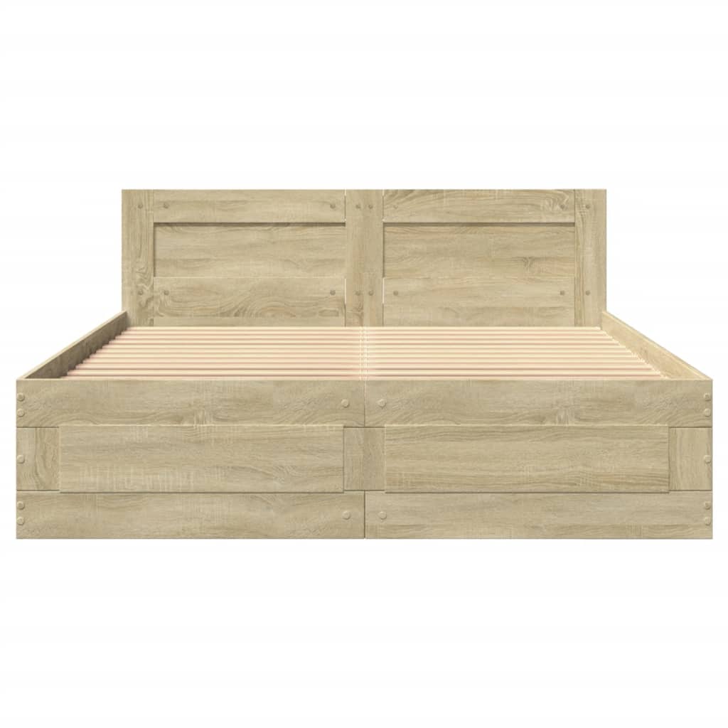 vidaXL Bedframe met hoofdeinde bewerkt hout sonoma eiken 135x190 cm, foto 4