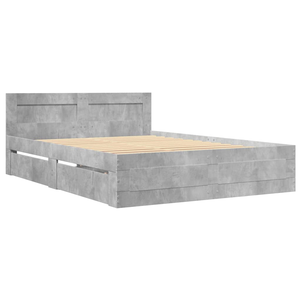 vidaXL Bedframe met hoofdeinde bewerkt hout betongrijs 120x190 cm afbeelding