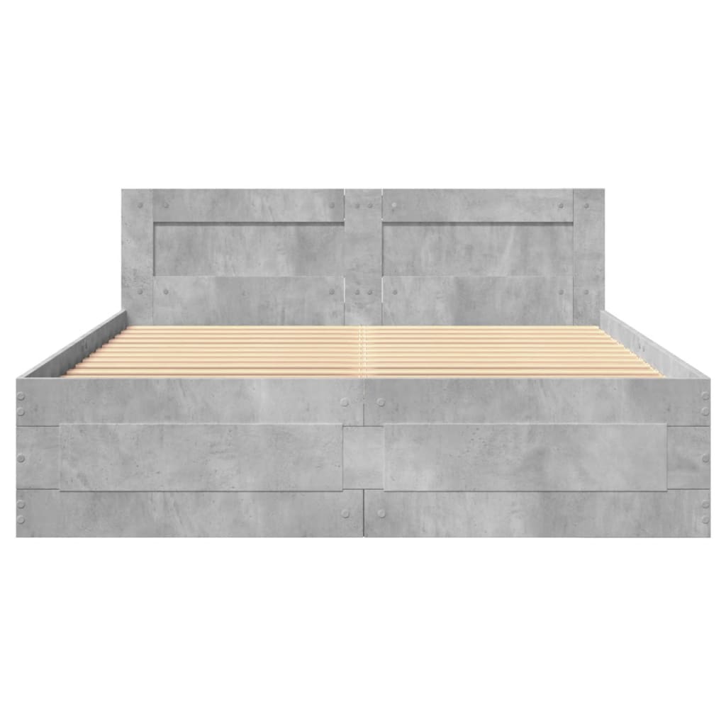 vidaXL Bedframe met hoofdeinde bewerkt hout betongrijs 120x190 cm grijs, foto 4