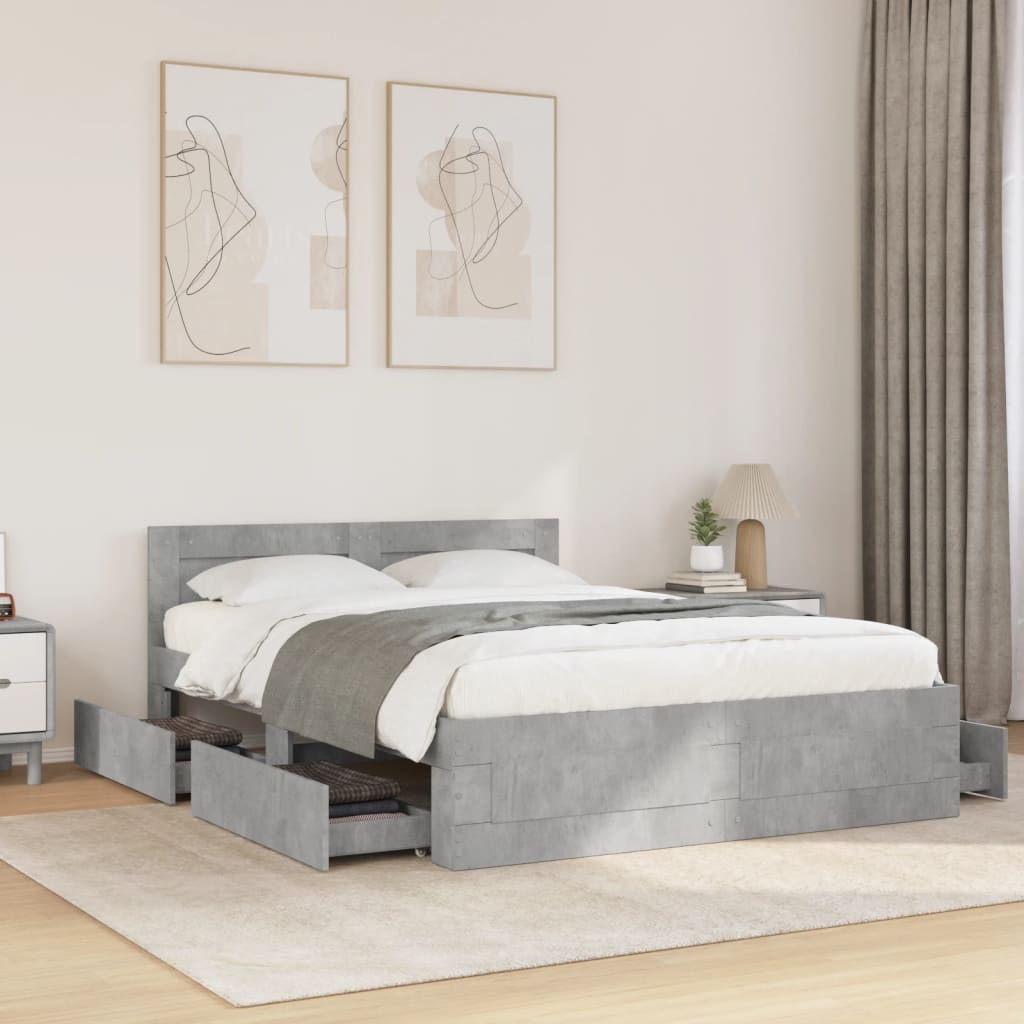 vidaXL sengeramme med sengegavl 120x190 cm konstrueret træ betongrå