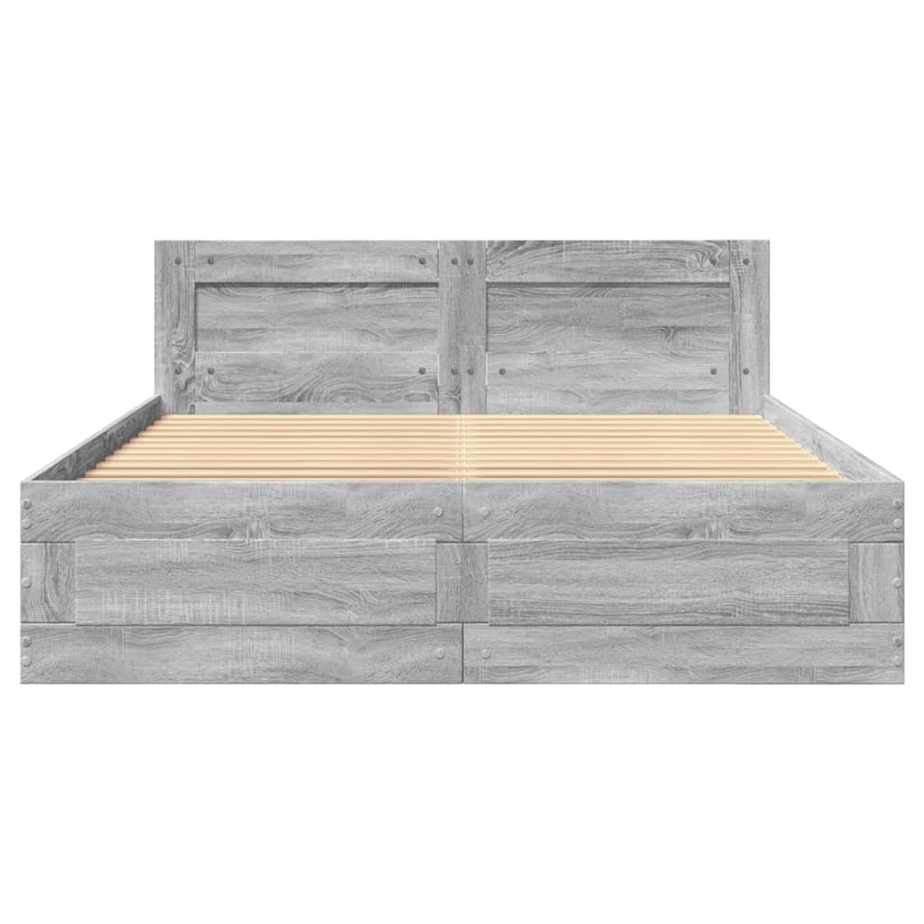 vidaXL Bedframe met hoofdeinde grijs sonoma eiken 120x190 cm, foto 4