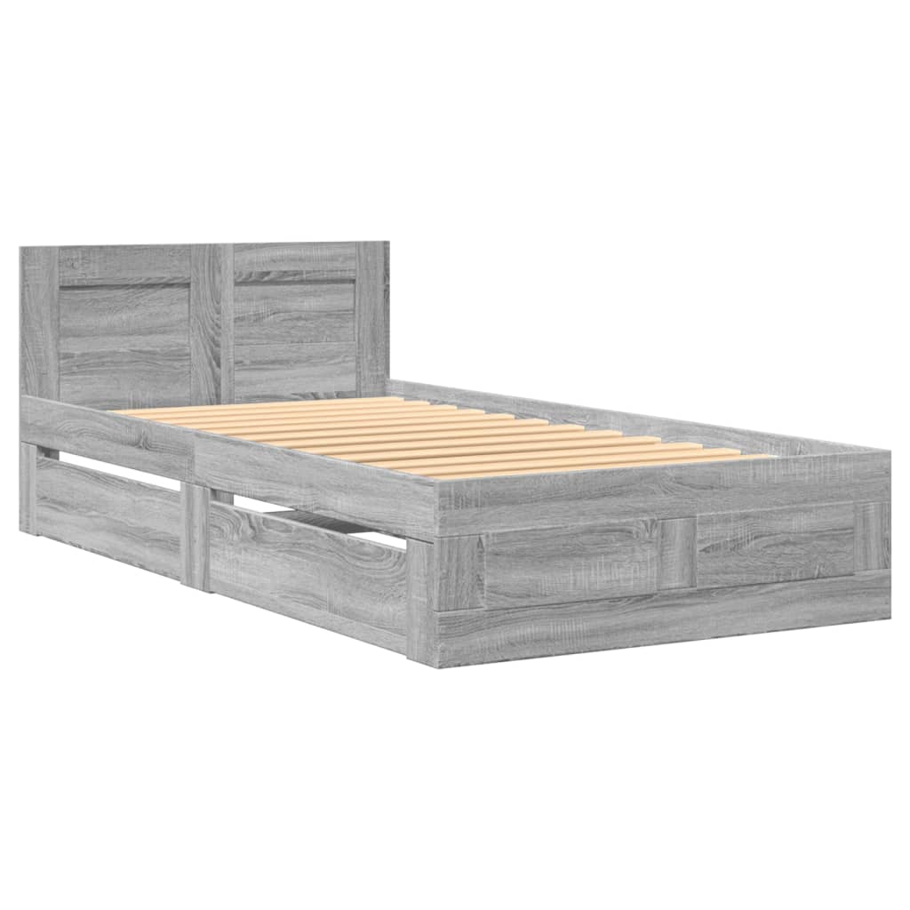 vidaXL Bedframe met hoofdeinde bewerkt hout grijs sonoma 90x190 cm afbeelding