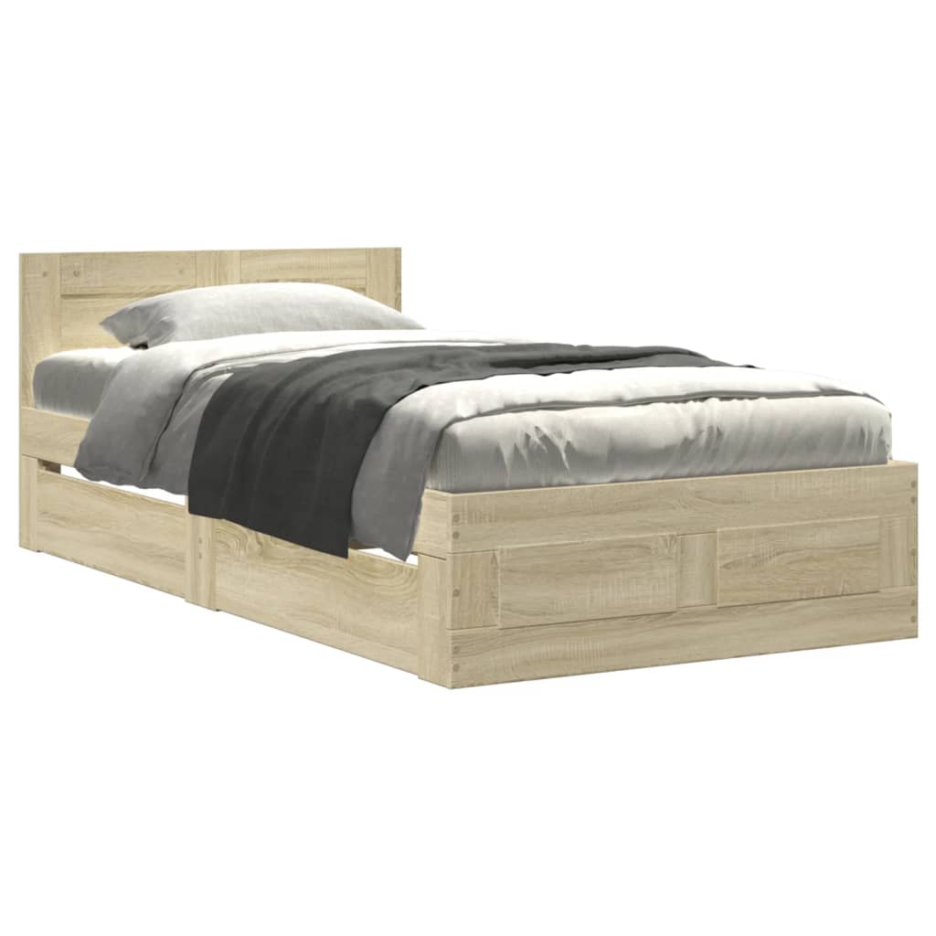 E-shop vidaXL Posteľný rám s čelom dub sonoma 75x190 cm kompozitné drevo