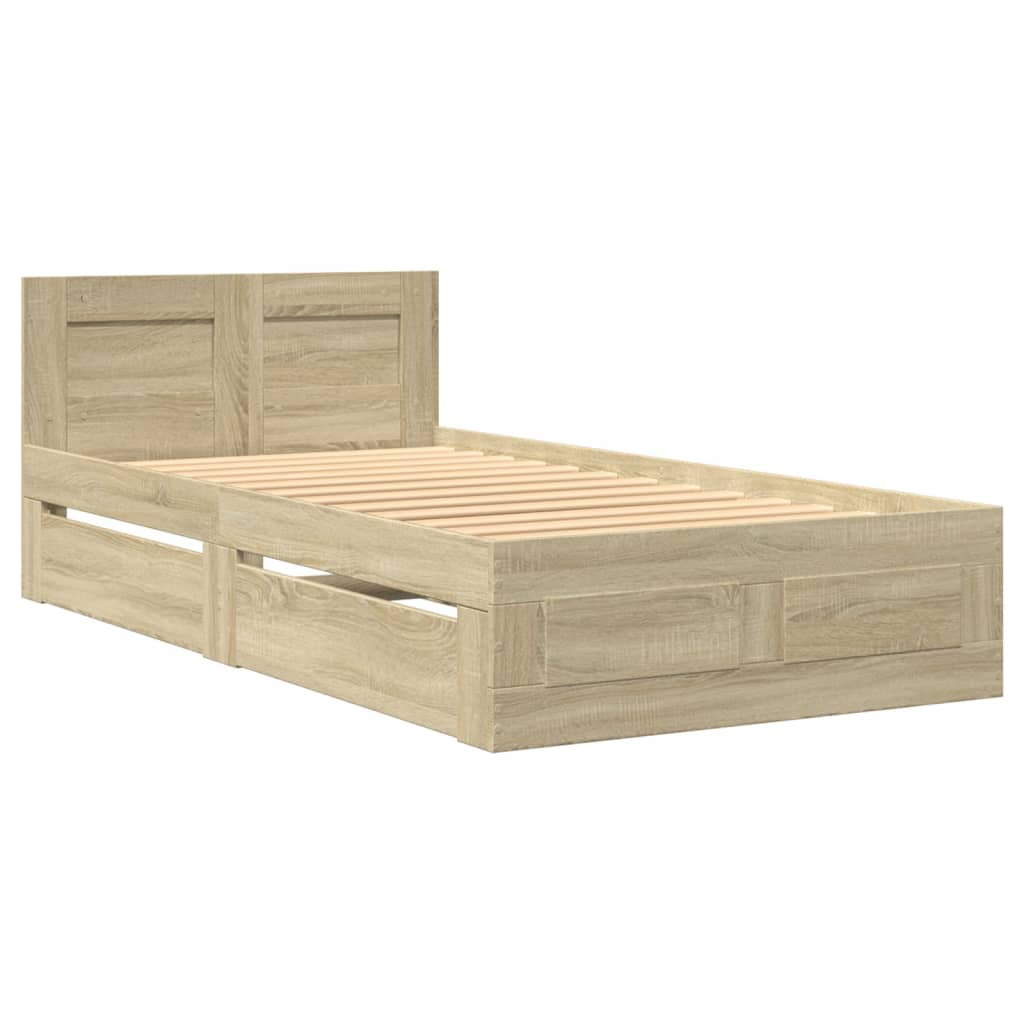 vidaXL Bedframe met hoofdbord bewerkt hout sonoma eiken 75x190 cm afbeelding