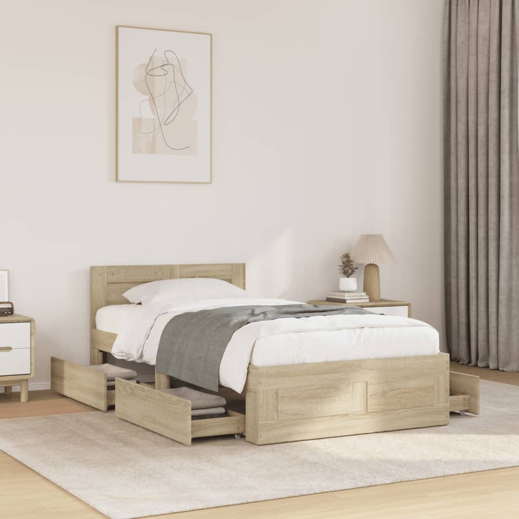 vidaXL Estrutura cama c/ cabeceira derivados madeira carvalho sonoma