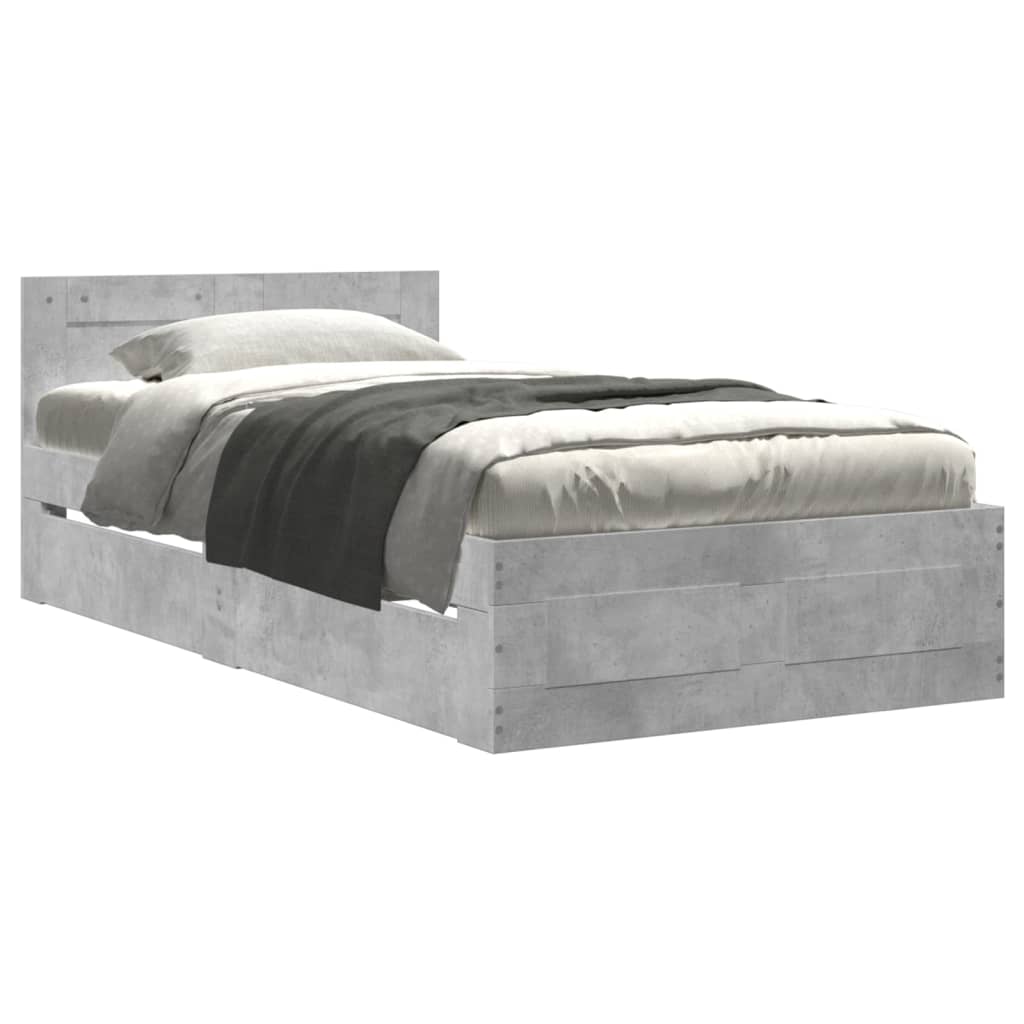 vidaXL Bedframe met hoofdbord bewerkt hout betongrijs 75x190 cm grijs, foto 3