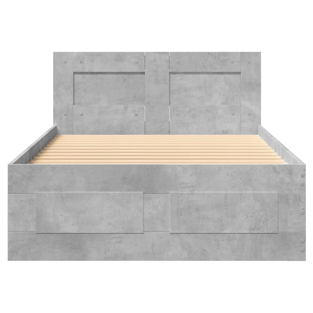 vidaXL Bedframe met hoofdbord bewerkt hout betongrijs 75x190 cm grijs, foto 4
