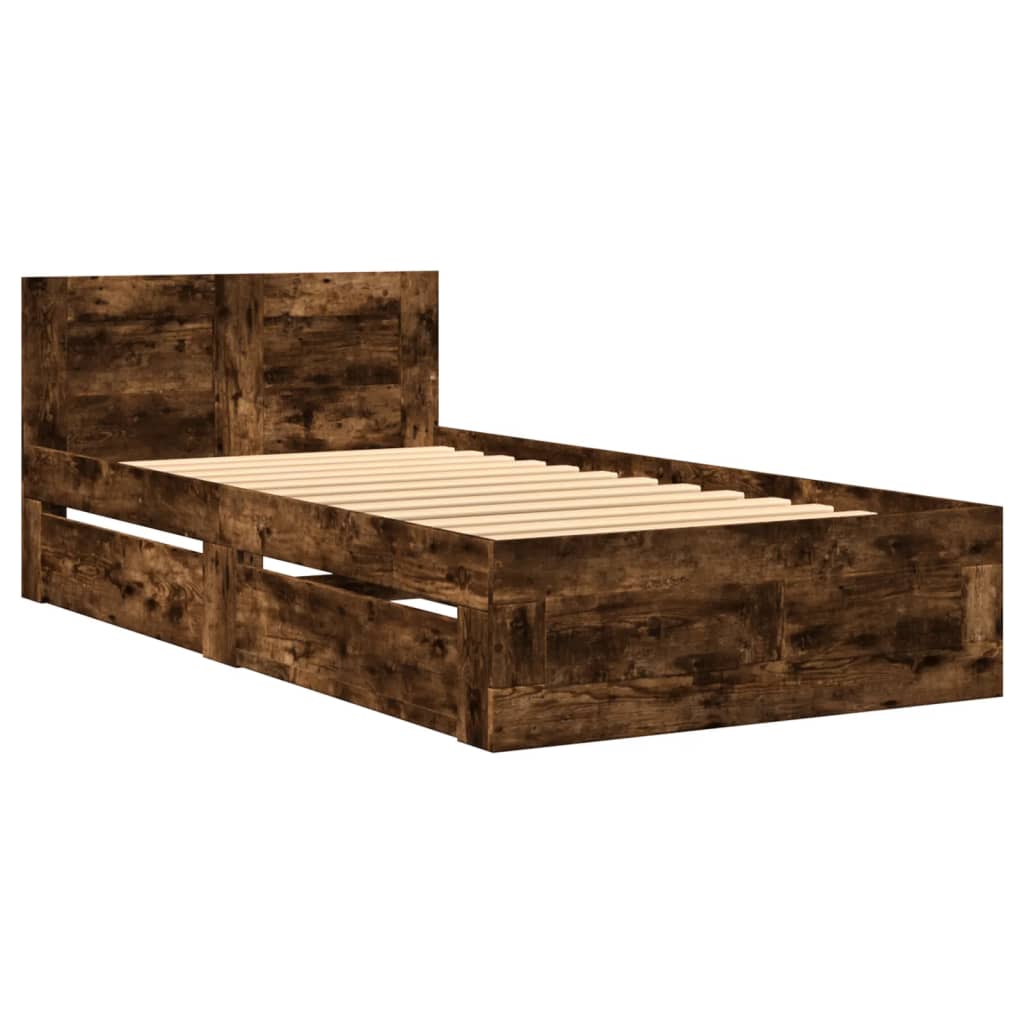 vidaXL Bedframe met hoofdbord bewerkt hout gerookt eiken 75x190 cm afbeelding