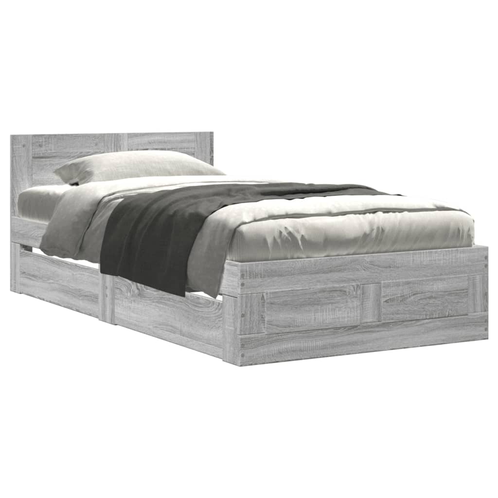 E-shop vidaXL Posteľný rám s čelom sivý sonoma 75x190 cm kompozitné drevo