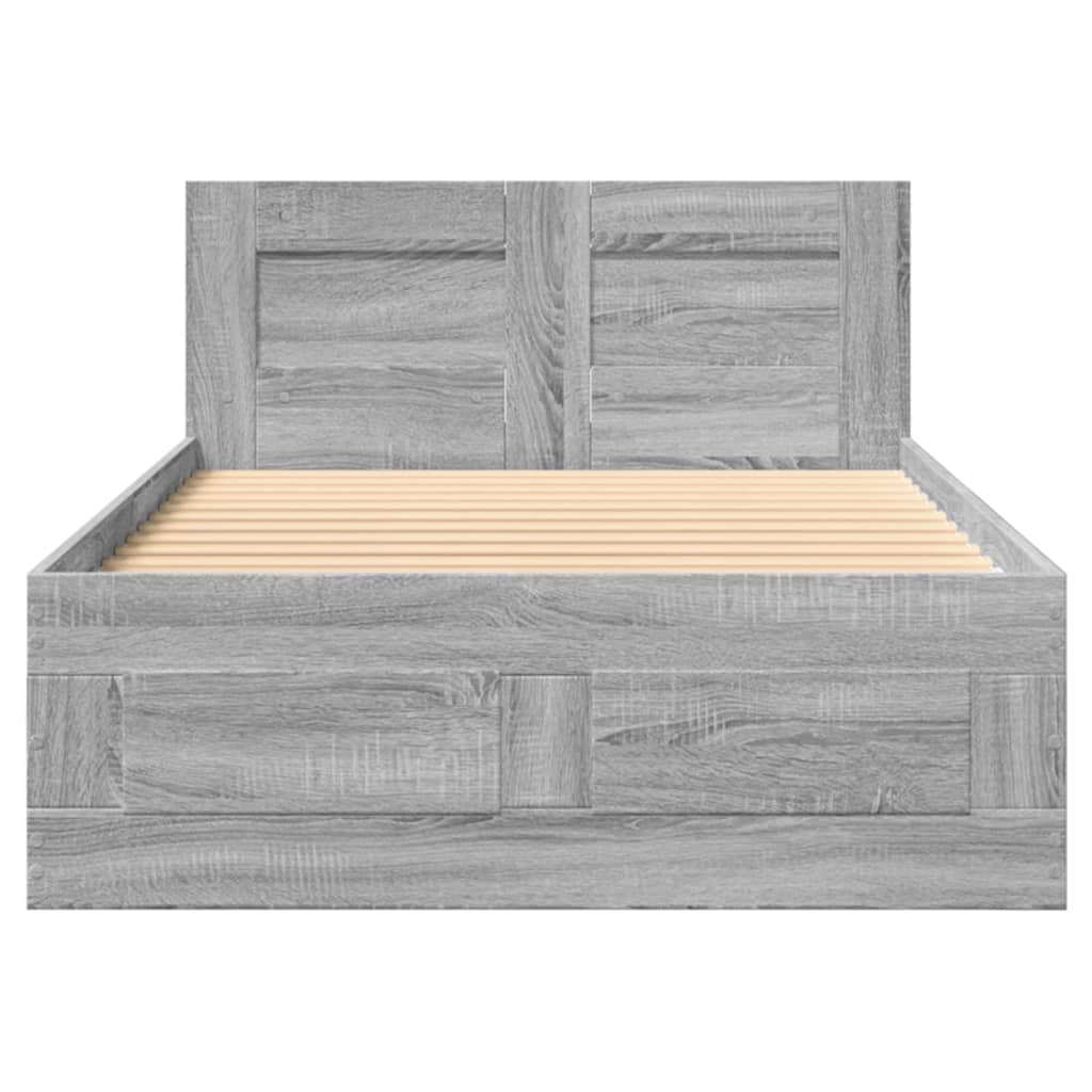 vidaXL Bedframe met hoofdbord bewerkt hout grijs sonoma 75x190 cm, foto 4