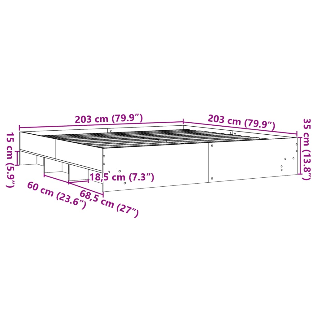 Rama łóżka, dąb sonoma, 200x200 cm, materiał drewnopochodny