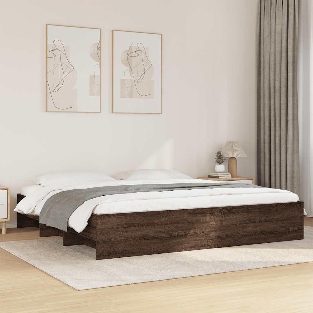vidaXL Sängynrunko ilman patjaa ruskea tammi 200x200 cm tekninen puu