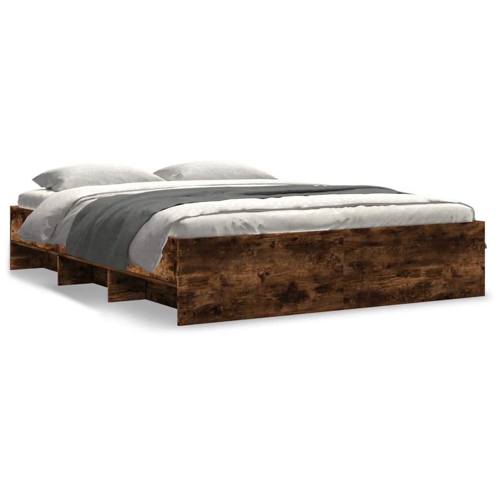 vidaXL Cadru de pat, stejar fumuriu, 160x200 cm, lemn prelucrat