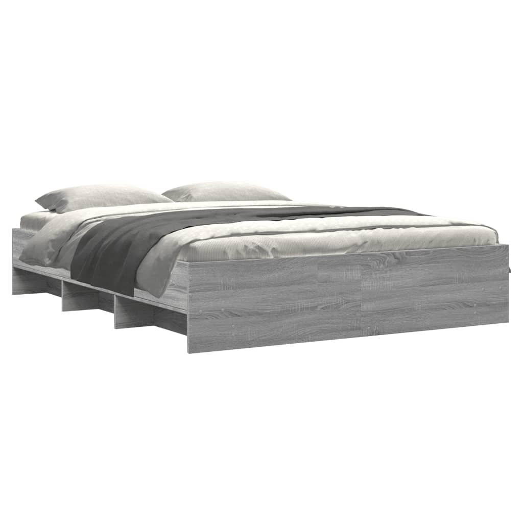 vidaXL Bedframe bewerkt hout grijs sonoma eikenkleurig 150x200 cm, foto 2