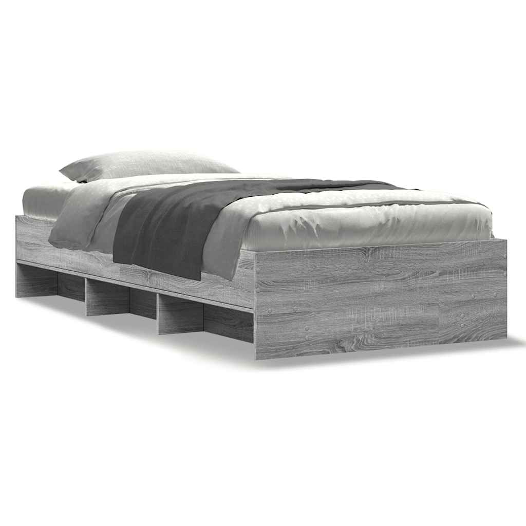 vidaXL Bedframe bewerkt hout grijs sonoma eikenkleurig 100x200 cm, foto 3