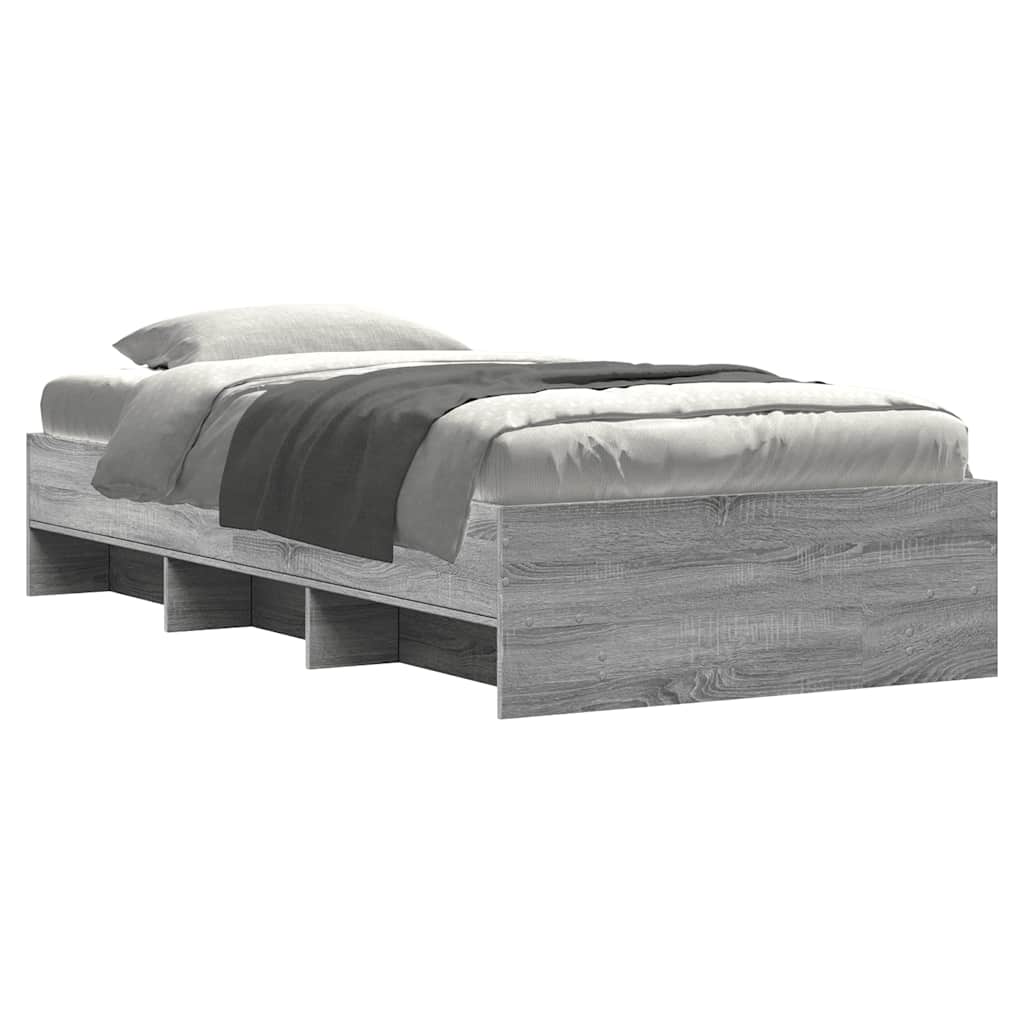 vidaXL Bedframe bewerkt hout grijs sonoma eikenkleurig 100x200 cm, foto 2