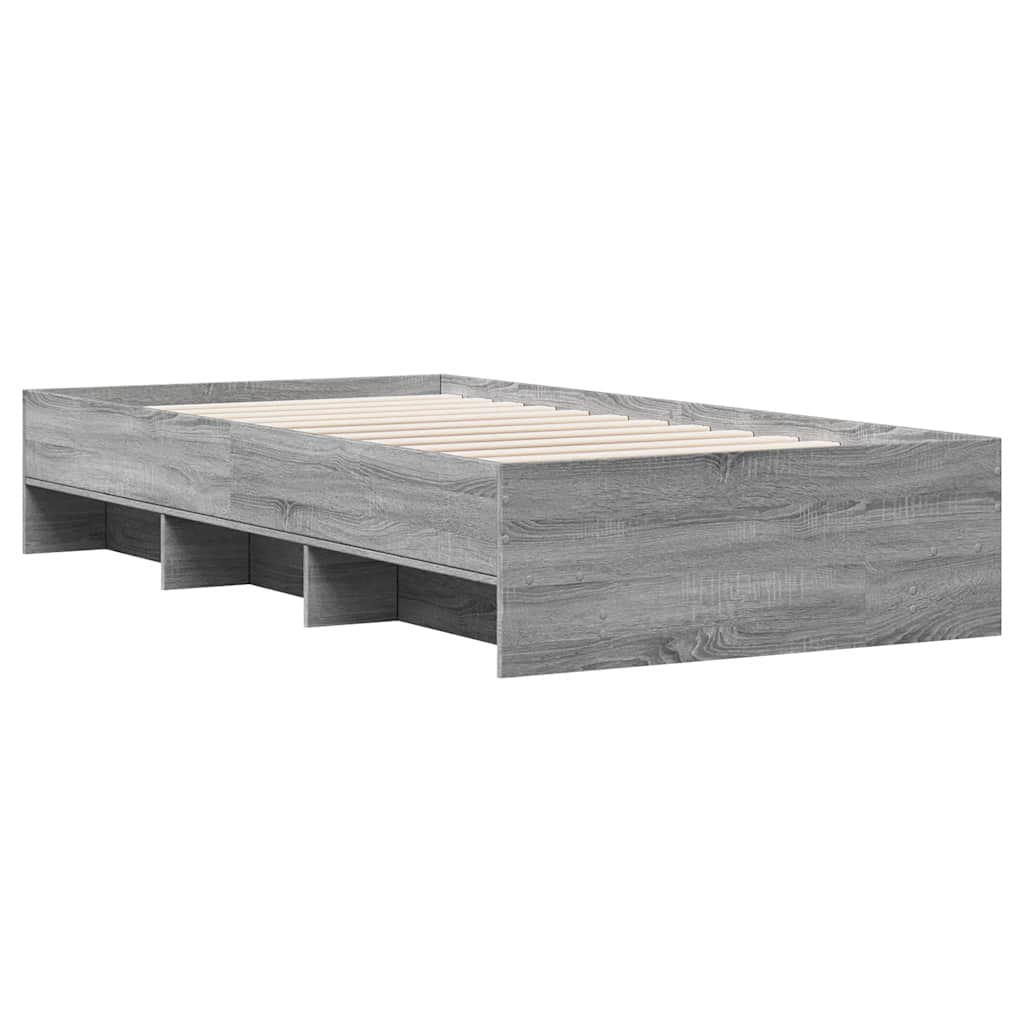 vidaXL Bedframe bewerkt hout grijs sonoma eikenkleurig 100x200 cm, foto 4